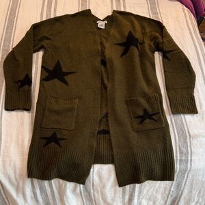 Sweet Romeo Olive Cardigan with Black Star Design